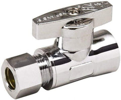 Value Collection - FIP 3/8 Inlet, 125 Max psi, Chrome Finish, Brass Water Supply Stop Valve - 3/8 Compression Outlet, Straight, Chrome Handle, For Use with Any Water Supply Shut Off Application - Exact Industrial Supply