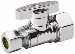 Value Collection - Compression 5/8 Inlet, 125 Max psi, Chrome Finish, Brass Water Supply Stop Valve - 3/8 Compression Outlet, Straight, Chrome Handle, For Use with Any Water Supply Shut Off Application - Exact Industrial Supply