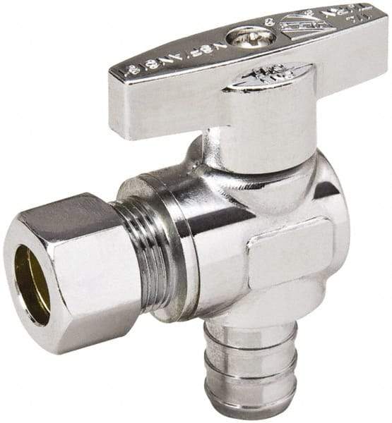 Value Collection - PEX 1/2 Inlet, 125 Max psi, Chrome Finish, Brass Water Supply Stop Valve - 3/8 Compression Outlet, Angle, Chrome Handle, For Use with Any Water Supply Shut Off Application - Exact Industrial Supply