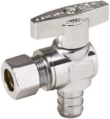 Value Collection - PEX 1/2 Inlet, 125 Max psi, Chrome Finish, Brass Water Supply Stop Valve - 3/8 Compression Outlet, Angle, Chrome Handle, For Use with Any Water Supply Shut Off Application - Exact Industrial Supply