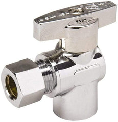 Value Collection - Sweat 1/2 Inlet, 125 Max psi, Chrome Finish, Brass Water Supply Stop Valve - 3/8 Compression Outlet, Angle, Chrome Handle, For Use with Any Water Supply Shut Off Application - Exact Industrial Supply