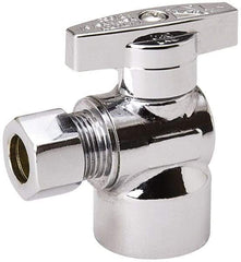 Value Collection - FIP 1/2 Inlet, 125 Max psi, Chrome Finish, Brass Water Supply Stop Valve - 3/8 Compression Outlet, Angle, Chrome Handle, For Use with Any Water Supply Shut Off Application - Exact Industrial Supply