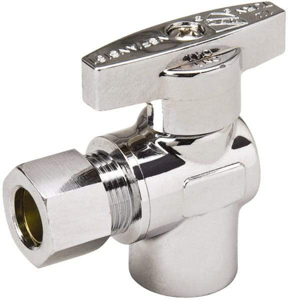 Value Collection - FIP 3/8 Inlet, 125 Max psi, Chrome Finish, Brass Water Supply Stop Valve - 3/8 Compression Outlet, Angle, Chrome Handle, For Use with Any Water Supply Shut Off Application - Exact Industrial Supply