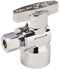 Value Collection - FIP 1/2 Inlet, 125 Max psi, Chrome Finish, Brass Water Supply Stop Valve - 1/4 Compression Outlet, Angle, Chrome Handle, For Use with Any Water Supply Shut Off Application - Exact Industrial Supply