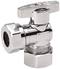 Value Collection - Compression 5/8 Inlet, 125 Max psi, Chrome Finish, Brass Water Supply Stop Valve - 7/16 Compression Outlet, Angle, Chrome Handle, For Use with Any Water Supply Shut Off Application - Exact Industrial Supply