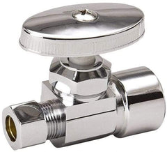 Value Collection - FIP 1/2 Inlet, 125 Max psi, Chrome Finish, Brass Water Supply Stop Valve - 3/8 Compression Outlet, Straight, Chrome Handle, For Use with Any Water Supply Shut Off Application - Exact Industrial Supply