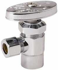 Value Collection - FIP 3/8 Inlet, 125 Max psi, Chrome Finish, Brass Water Supply Stop Valve - 3/8 Compression Outlet, Angle, Chrome Handle, For Use with Any Water Supply Shut Off Application - Exact Industrial Supply
