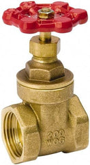 Value Collection - 1-1/2" Pipe, Class 150, IPS Brass Wedge Compact Gate Valve - 200 WOG, 200 WSP, Screw Over Bonnet, For Use with Water, Oil & Gas - Exact Industrial Supply