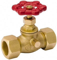 Value Collection - 3/4" Pipe, 125 psi WOG Rating, Brass Stop & Waste Valve - Lobe Type Handle, Comp End Connections, Use with Water, Oil, Air - Exact Industrial Supply