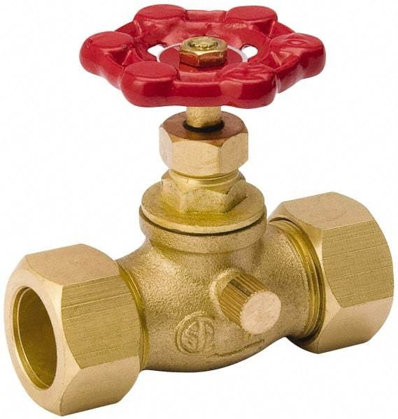 Value Collection - 1/2" Pipe, 125 psi WOG Rating, Brass Stop & Waste Valve - Lobe Type Handle, Comp End Connections, Use with Water, Oil, Air - Exact Industrial Supply