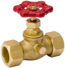 Value Collection - 1/2" Pipe, 125 psi WOG Rating, Brass Stop & Waste Valve - Lobe Type Handle, Comp End Connections, Use with Water, Oil, Air - Exact Industrial Supply