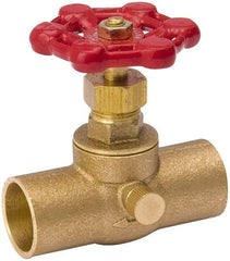 Value Collection - 3/4" Pipe, 125 psi WOG Rating, Brass Stop & Waste Valve - Lobe Type Handle, C x C End Connections, Use with Water, Oil, Air - Exact Industrial Supply