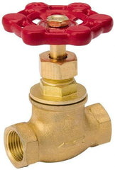 Value Collection - 1/2" Pipe, 125 psi WOG Rating, Brass, Stop Valve - Lobe Type Handle, IPS End Connections, Use with Water, Oil, Air - Exact Industrial Supply