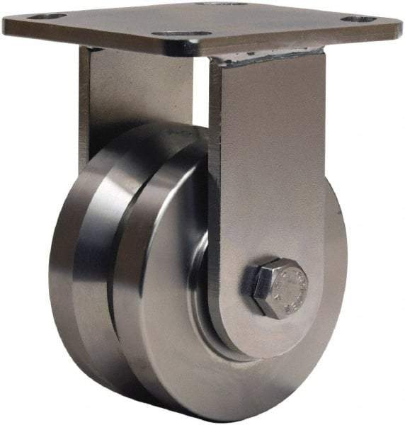 Hamilton - 4" Diam x 2" Wide, Stainless Steel Rigid Caster - 850 Lb Capacity, Top Plate Mount, 4" x 4-1/2" Plate, Stainless Steel Precision Ball Bearing - Exact Industrial Supply