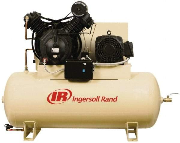 Ingersoll-Rand - 15 hp, 120 Gal Stationary Electric Horizontal Screw Air Compressor - Three Phase, 175 Max psi, 50 CFM, 460 Volt - Exact Industrial Supply