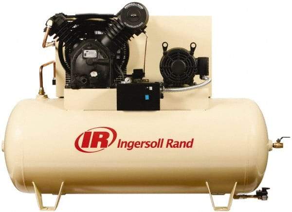 Ingersoll-Rand - 10 hp, 120 Gal Stationary Electric Horizontal Screw Air Compressor - Three Phase, 175 Max psi, 35 CFM, 460 Volt - Exact Industrial Supply
