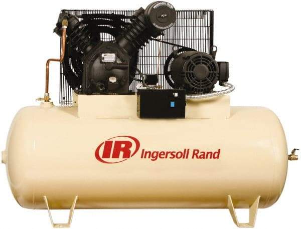 Ingersoll-Rand - 15 hp, 120 Gal Stationary Electric Horizontal Screw Air Compressor - Three Phase, 175 Max psi, 50 CFM, 230 Volt - Exact Industrial Supply