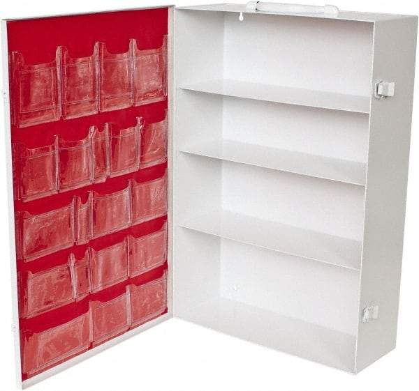 Medique - 15-1/8 Inch Wide x 5-1/8 Inch Deep x 21-1/8 Inch High, Fixed Industrial Empty First Aid Cabinet - Metal, Horizontal, 4 Shelves, White - Exact Industrial Supply