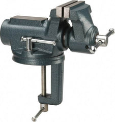 Wilton - 4" Jaw Width, 2-1/4" Opening Capacity, 2" Throat Depth, Steel Swivel Bench Vise - Clamp-On Base Attachment, 10" Long x 5.4" Wide x 10.1" High - Exact Industrial Supply