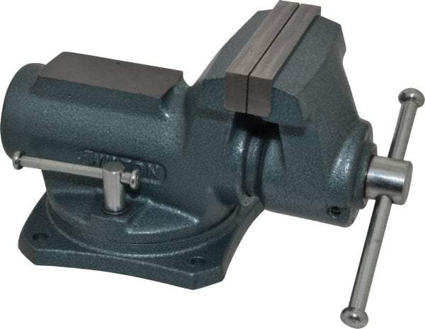 Wilton - 4" Jaw Width, 2-1/4" Opening Capacity, 2" Throat Depth, Steel Swivel Bench Vise - Bolt Down Base Attachment, 10.1" Long x 5.3" Wide x 5.3" High - Exact Industrial Supply