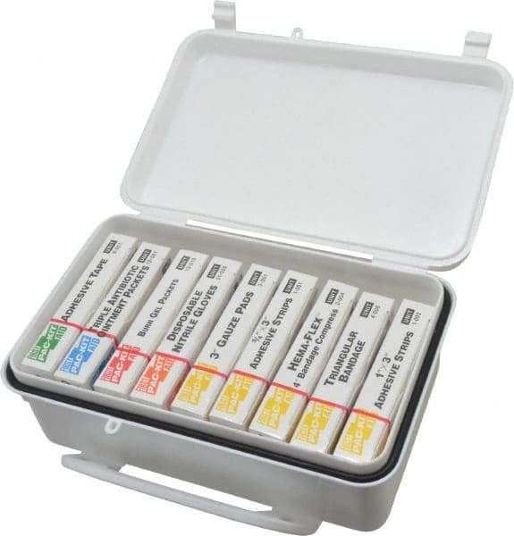 Medique - 10 & 9 Piece, 10 Person, Refill for Industrial First Aid Kit - 7-7/16" Wide x 2-3/8" Deep x 4-5/8" High, Plastic Case - Exact Industrial Supply