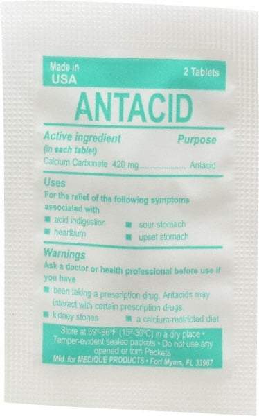 Medique - Mint Flavor Medi-First Antacid Tablets - Antacids & Stomach Relief - Exact Industrial Supply