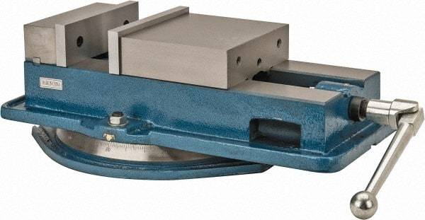 Interstate - 8" Jaw Width, 8-1/4" Jaw Opening Capacity, Horizontal Swivel Machine Vise - Manual Operation, 1 Station, 21-3/4" Long x 5-5/16" High x 2" Deep, 2" Jaw Height - Exact Industrial Supply