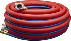 Parker - 3/4" ID 50' Long Jackhammer Hose - Universal Style Coupling (Air Hose)/Male NPT (Water Hose) Ends, 300 Working psi, -40 to 212°F, 3/4 x 3/8" Fitting, Red & Blue - Exact Industrial Supply