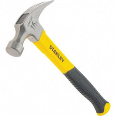 Stanley - 16 oz Head, Straight Rip Claw Hammer - 12.8" OAL, Steel Head, 1.1" Face Diam, Smooth Face, Fiberglass Handle with Grip - Exact Industrial Supply
