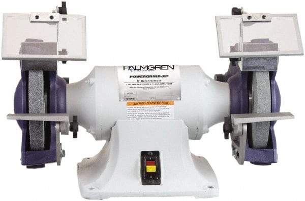 Palmgren - 8" Wheel Diam x 1" Wheel Width, 1 hp Grinder - 5/8" Arbor Hole Diam, 1 Phase, 3,450 Max RPM, 115/230 Volts - Exact Industrial Supply