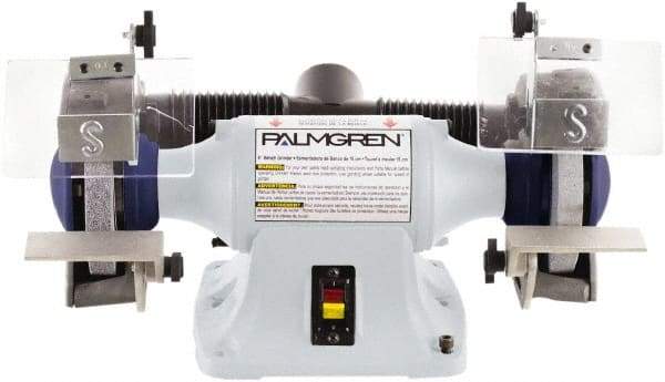 Palmgren - 6" Wheel Diam x 3/4" Wheel Width, 1/3 hp Grinder - 1/2" Arbor Hole Diam, 1 Phase, 3,450 Max RPM, 115/230 Volts - Exact Industrial Supply