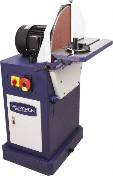 Palmgren - 20" Diam, 1,750 RPM, Single Phase Disc Sanding Machines - 22-11/16" Long Table x 8-1/2" Table Width, 27-3/4" Overall Length x 46-7/16" Overall Height - Exact Industrial Supply