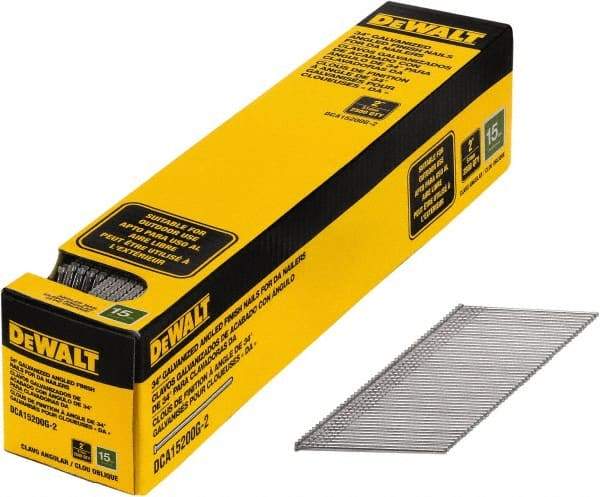 DeWALT - 15 Gauge 2" Long Finishing Nails for Power Nailers - Steel, Galvanized Finish, Smooth Shank, Angled Stick Collation, Round Head, Chisel Point - Exact Industrial Supply