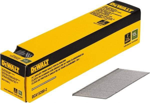 DeWALT - 15 Gauge 2" Long Finishing Nails for Power Nailers - Steel, Bright Finish, Smooth Shank, Angled Stick Collation, Round Head, Chisel Point - Exact Industrial Supply
