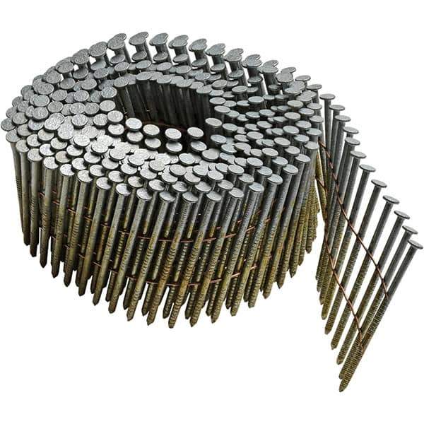 DeWALT - 13 Gauge 2-3/16" Long Siding Nails for Power Nailers - Steel, Galvanized Finish, Ring Shank, Coil Collation, Round Head, Blunt Diamond Point - Exact Industrial Supply