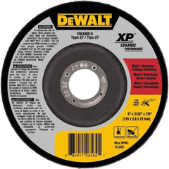 DeWALT - 24 Grit, 5" Wheel Diam, 7/8" Arbor Hole, Type 27 Depressed Center Wheel - Coarse/Medium Grade, Ceramic, N Hardness, 12,200 Max RPM - Exact Industrial Supply