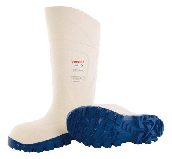 Tingley - Unisex Size 7 Medium Width Steel Knee Boot - White, Blue, Polyurethane Upper, Polyurethane Outsole, 15" High, Pull-On - Exact Industrial Supply