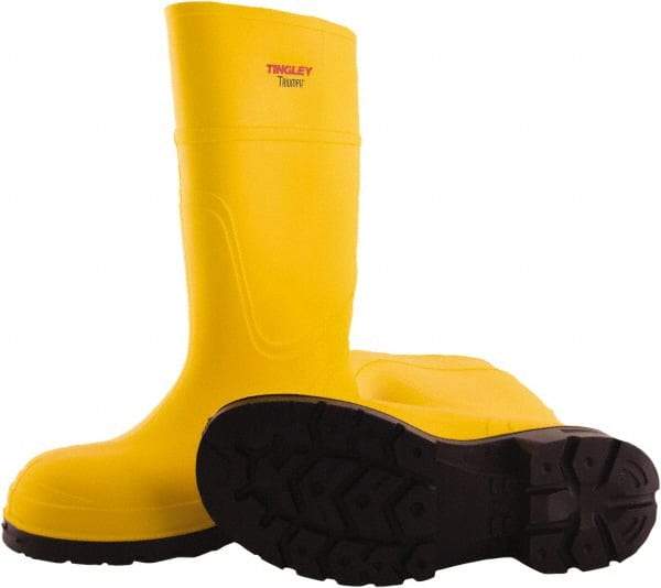 Tingley - Unisex Size 14 Medium Width Steel Knee Boot - Yellow, Navy, Polyurethane Upper, Polyurethane Outsole, 15" High, Pull-On - Exact Industrial Supply