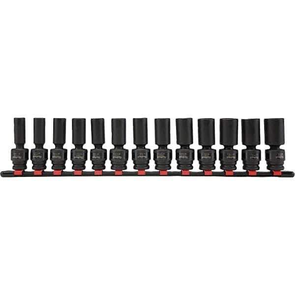 Blackhawk by Proto - 13 Piece 1/2" Drive Deep Well Impact Socket Set - 6 Points, 12mm to 24mm Range, Metric Measurement Standard - Exact Industrial Supply