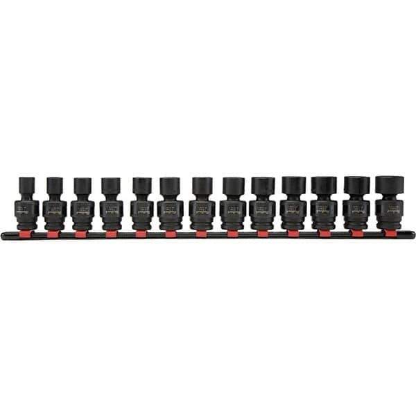 Blackhawk by Proto - 13 Piece 13/8" Drive Deep Well Impact Socket Set - 6 Points, 7 to 19mm Range, Metric Measurement - Exact Industrial Supply