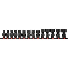 Blackhawk by Proto - 14 Piece 1/2" Drive Impact Socket Set - 6 Points, 7/16" to 1-1/4" Range, Inch Measurement Standard - Exact Industrial Supply