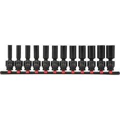 Blackhawk by Proto - 12 Piece 3/8" Drive Deep Well Impact Socket Set - 6 Points, 8mm to 19mm Range, Metric Measurement Standard - Exact Industrial Supply
