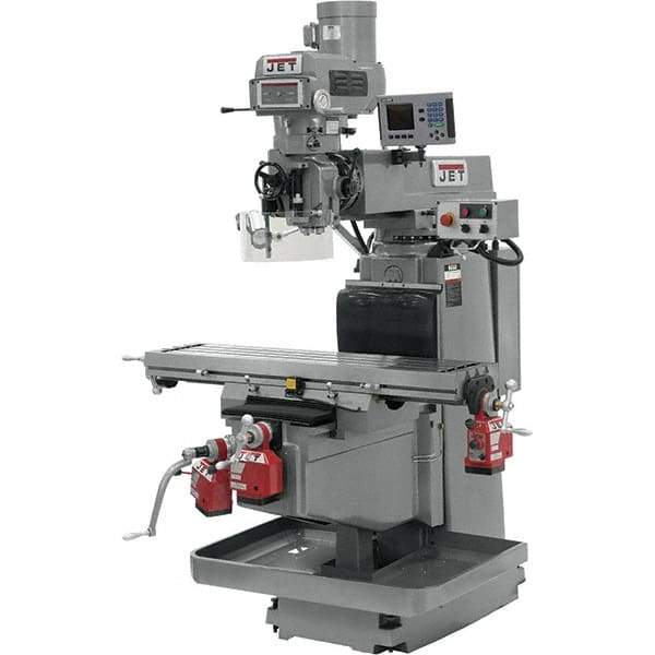 Jet - 54" Table Width x 12" Table Length, Variable Speed Pulley Control, 3 Phase Knee Milling Machine - NST40 Spindle Taper, 5 hp - Exact Industrial Supply