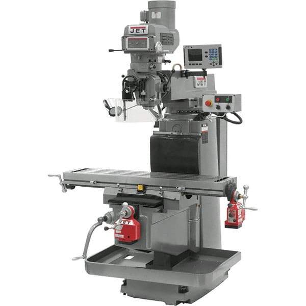 Jet - 54" Table Width x 12" Table Length, Variable Speed Pulley Control, 3 Phase Knee Milling Machine - NST40 Spindle Taper, 5 hp - Exact Industrial Supply