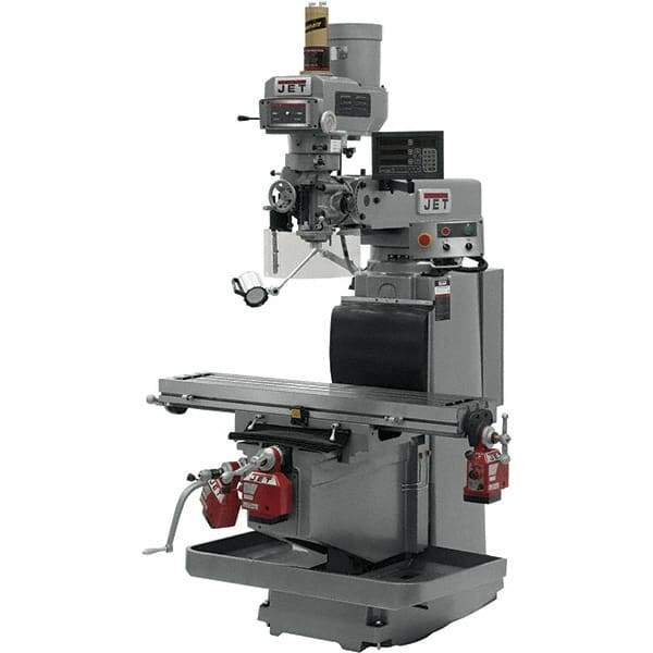 Jet - 54" Table Width x 12" Table Length, Variable Speed Pulley Control, 3 Phase Knee Milling Machine - R8 Spindle Taper, 5 hp - Exact Industrial Supply