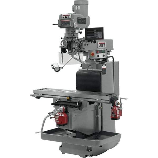 Jet - 54" Table Width x 12" Table Length, Variable Speed Pulley Control, 3 Phase Knee Milling Machine - R8 Spindle Taper, 5 hp - Exact Industrial Supply