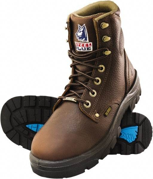 Steel Blue - Men's Size 11 Wide Width Steel Work Boot - Oak, Leather Upper, TPU Outsole, 6" High, Lace-Up - Exact Industrial Supply