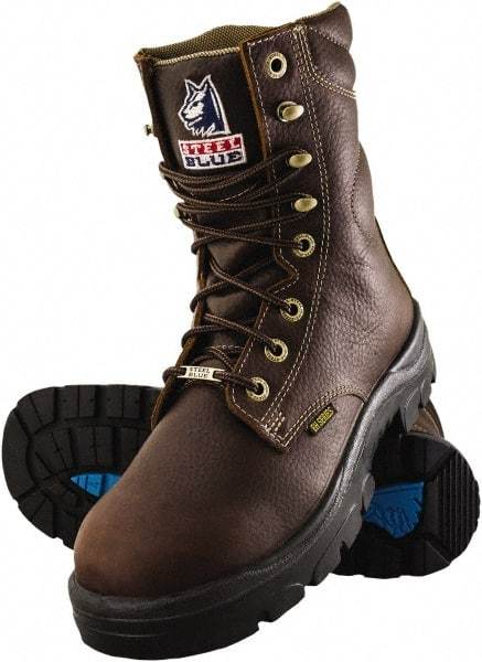 Steel Blue - Men's Size 13 Wide Width Steel Work Boot - Oak, Leather Upper, TPU Outsole, 8" High, Lace-Up - Exact Industrial Supply
