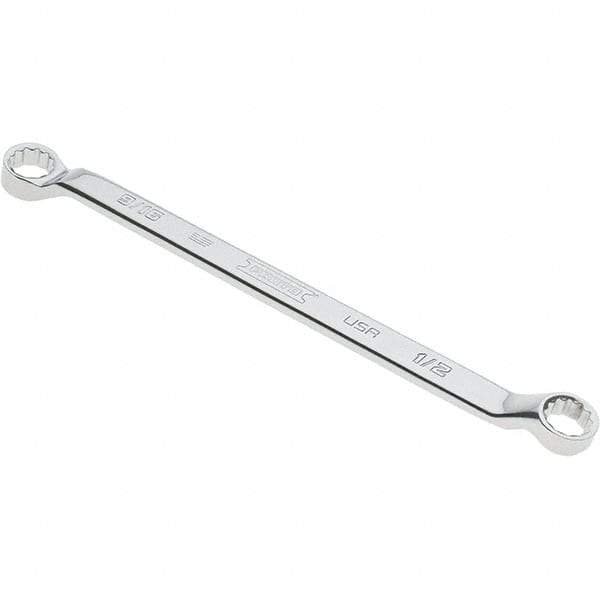 Proto - 1/2" x 9/16" 12 Point Box Wrench - Double End, 53/64" Head Diam x 3/4" Head Thickness, 8-7/8" OAL, Steel, Polished Finish, 15° Offset - Exact Industrial Supply