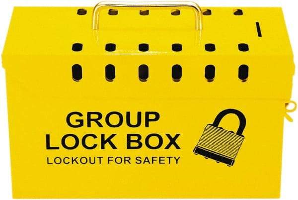 NMC - 10" Deep x 4" Wide x 6" High, Portable Group Lockout Box - Yellow, 13 Padlocks - Exact Industrial Supply